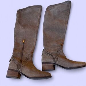 Vince Camuto Karinda Taupe Over the Knee Boots size short zipper perforated trim